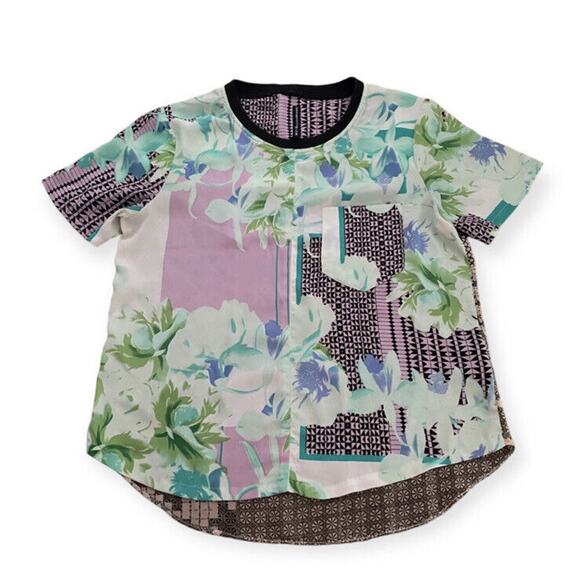 Walter Baker Mixed Print Top Sheer Pastels Women Size Small Pink Green Black - Picture 5 of 6